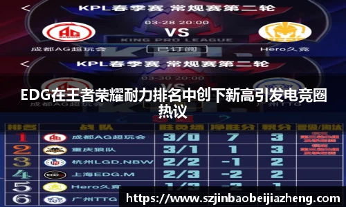 EDG在王者荣耀耐力排名中创下新高引发电竞圈热议